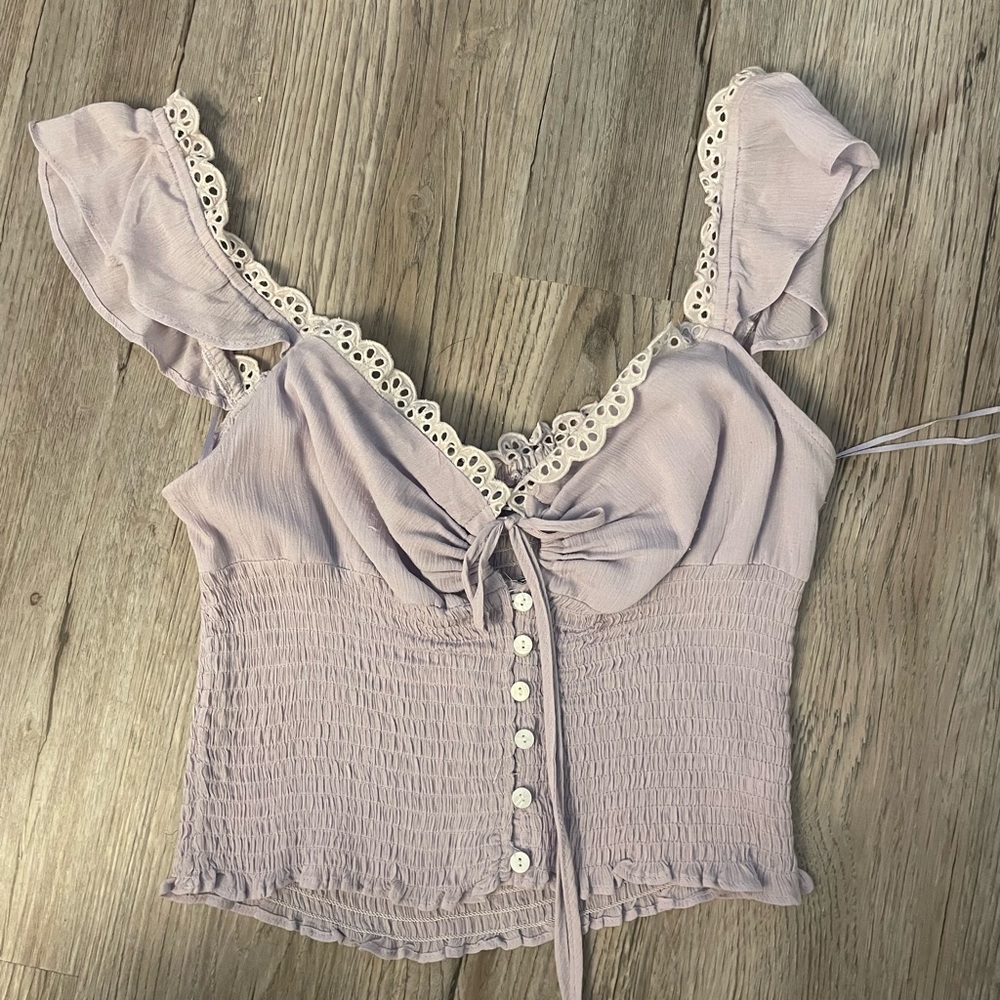 Princess Polly cropped lavender eyelet top